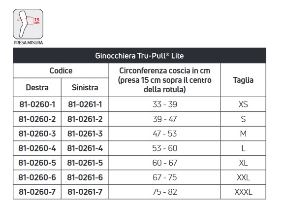 Ginocchiera Tru-Pull® Lite Donjoy taglie