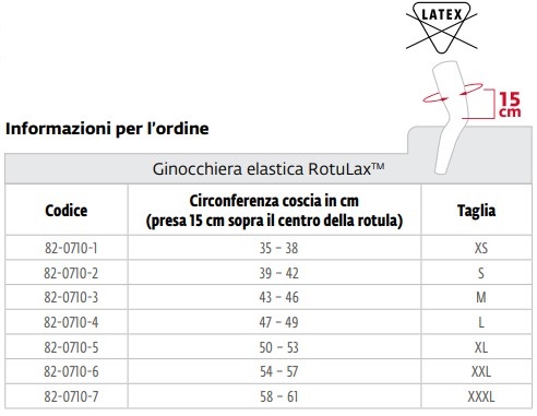 RotuLax Ginocchiera elastica con cuscinetto rotuleo taglie